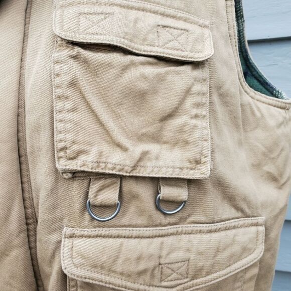 Vintage 90s y2k Campus Tan Outdoors Fall Duck Hunting Fishing Plaid Lined Vest M - Picture 8 of 9